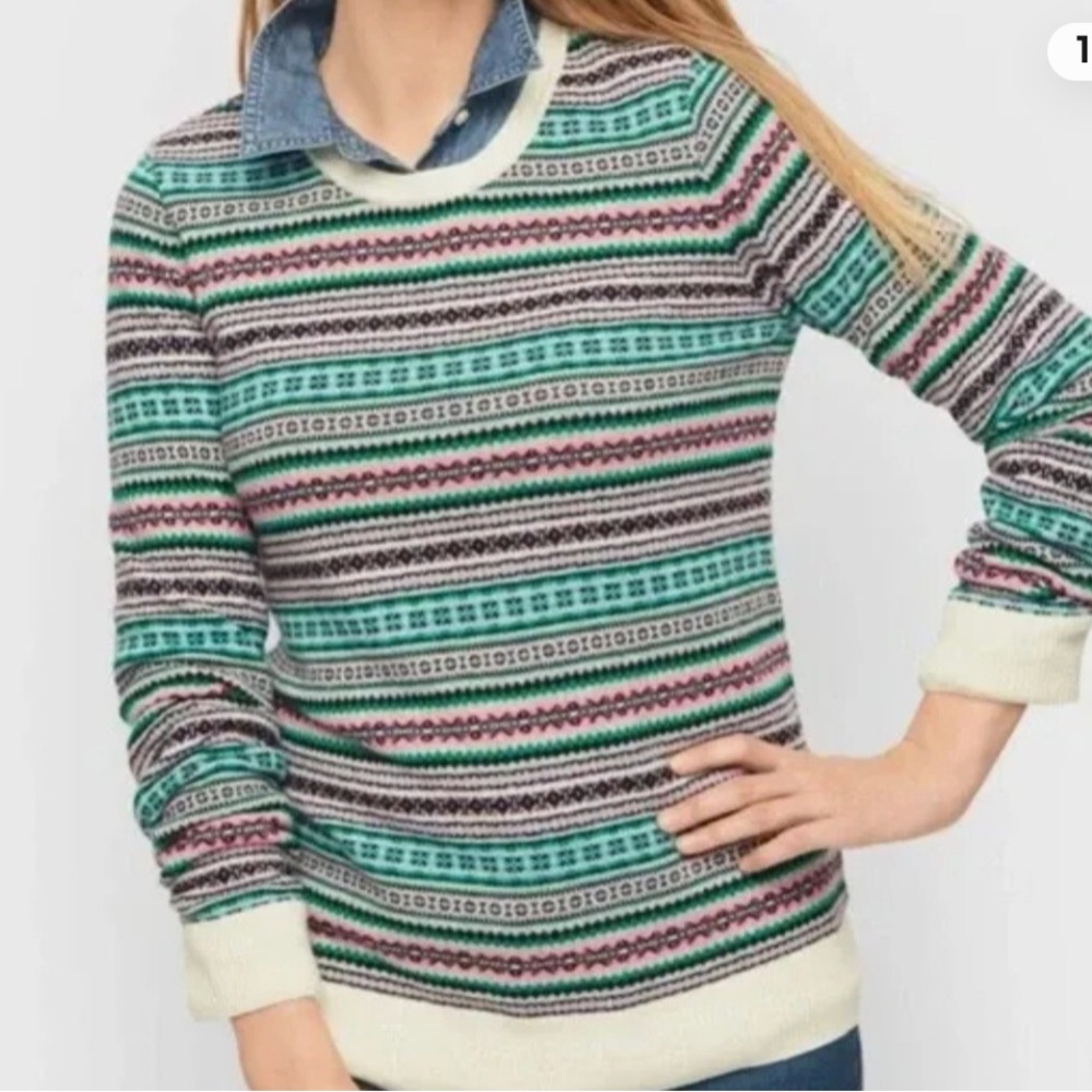 Talbots fair isle Nordic lambs wool blend blue multi color size petite small